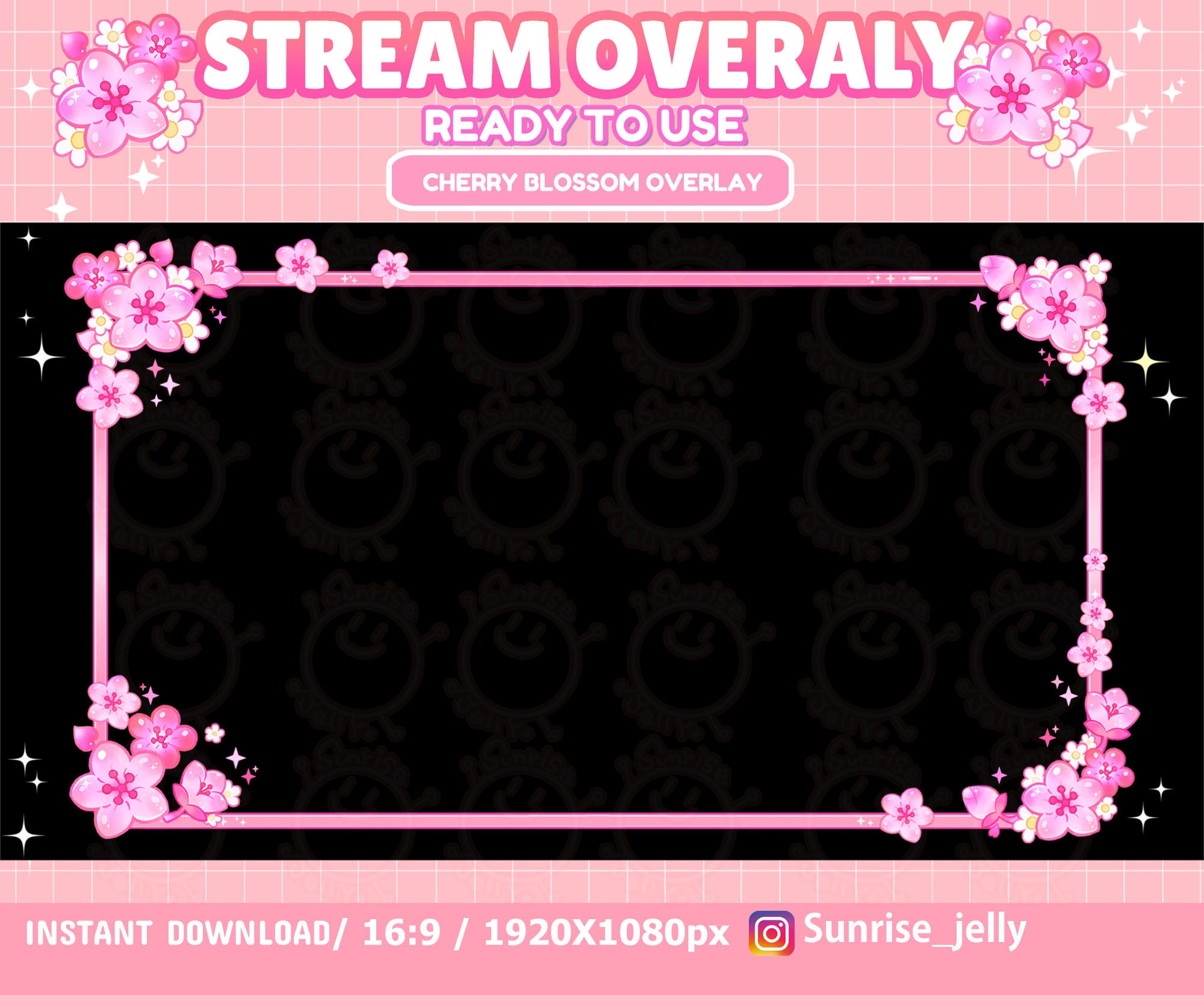 Twitch Pink Cherry Blossom cam Overlay / Sakura overlay / Etsy