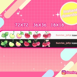 Twitch Sub Badges Cherry / Bit Badges / Cute sub badges / Kawaii / Streamer / Pastel / youtube Badges / flower / fruit sub badges image 3