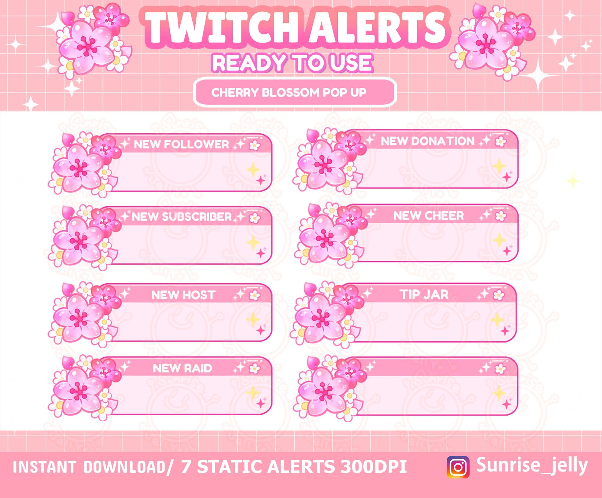 Twitch Cherry Blossom Pop Up Box Static Alerts New Follower Etsy Ireland