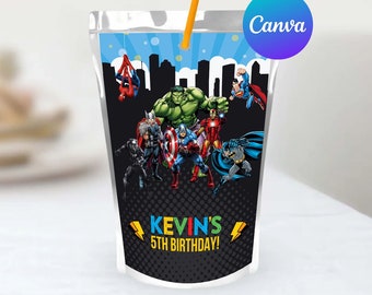 Superhero Birthday Capri Sun Labels Editable Template Boy Avengers Party Juice Pouch Labels Decoration Digital Printable