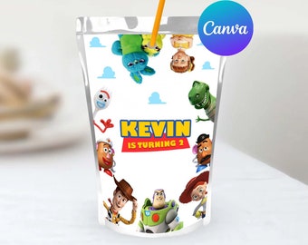 Due Infinity e Beyond Toy Story Compleanno Capri Sun Etichette Modello Modificabile Woody Buzz Giocattolo Bambini Festa Succo Pouch Etichette Digitali Stampabili