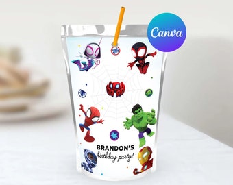 Spidey and His Amazing Friends Birthday Capri Sun Labels Editable Template Boy Superhero Party Juice Pouch Labels Décor Digital Printable