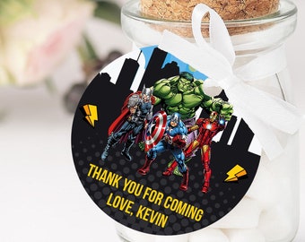 Superhero Birthday Favor Tag Boy Avengers Party Decoration Thank You Tags Gift Tags Printable Editable Template