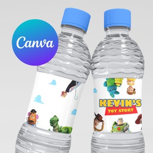 Two Infinity and Beyond Toy Story Birthday Bottle Labels Custom Template Editable Woody Buzz Toy Kids Party Decoration Digital Printable