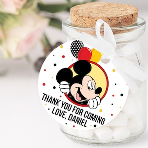Mickey Mouse premier anniversaire étiquette de cadeau garçon Mickey 1er anniversaire fête décoration Merci étiquettes cadeaux modèle modifiable imprimable
