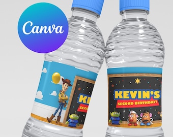 Zwei Unendlichkeit und darüber hinaus Toy Story Geburtstag Flaschenetiketten Benutzerdefinierte Vorlage bearbeitbar Woody Buzz Spielzeug Kinder Party Dekoration Digital Printable