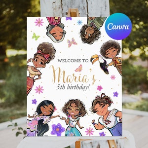 Encanto Birthday Welcome Sign Girl Party Decoration Welcome Outdoor Yard Sign Editable Template Printable