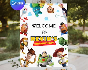 Two Infinity and Beyond Toy Story Birthday Welcome Sign Woody Buzz Toy Kids Party Welcome Outdoor Yard Sign Editable Template Printable