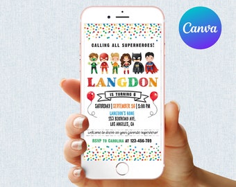Superhero Birthday Boy Mobile Phone Text Invitation Avengers Party Electronic Email SMS Evite Digital Editable Template Instant Download