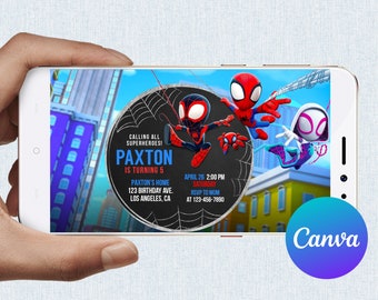 Spidey and His Amazing Friends Birthday Invitation Boy Mobile Phone Text Evite Electronic Email Digital Editable Template Instant Download