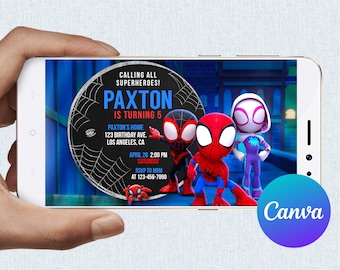 Spidey and His Amazing Friends Birthday Invitation Boy Mobile Phone Text Evite Electronic Email Digital Editable Template Instant Download