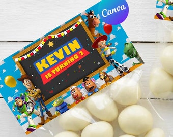 Adorno para bolsa de cumpleaños de Toy Story de dos Infinity and Beyond, juguete de Woody y Buzz, decoración para fiesta infantil, plantilla digital imprimible y editable, descarga instantánea