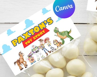 Adorno para bolsa de cumpleaños de Toy Story de dos Infinity and Beyond, juguete de Woody y Buzz, decoración para fiesta infantil, plantilla digital imprimible y editable, descarga instantánea
