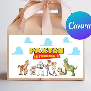 Two Infinity and Beyond Toy Story Birthday Gable Box Labels Toy Kids Party Favor Box Sticker Woody Buzz Digital Printable Editable Template