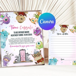 Monsters University First Birthday Time Capsule Our Little Monster Is Turning One Matching Note Cards Digital Printable Editable Template