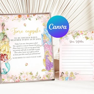 Cartes de correspondance assorties pour le premier anniversaire de la princesse, or Rose royale, célébration magique, modèle numérique modifiable, imprimable