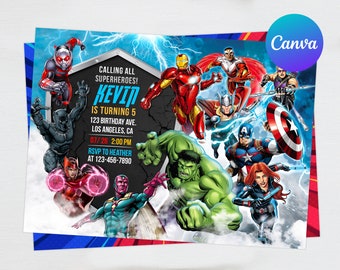 Avengers Birthday Invitation Boy Editable Template Instant Download Superheros Theme Birthday Party Invite Digital or Printed Invites