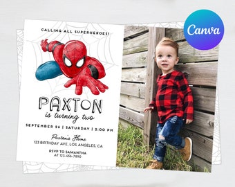 Spiderman Birthday Invitation Boy Photo Picture Editable Template Instant Download Calling All Superhero Theme Party Digital Printed Invites