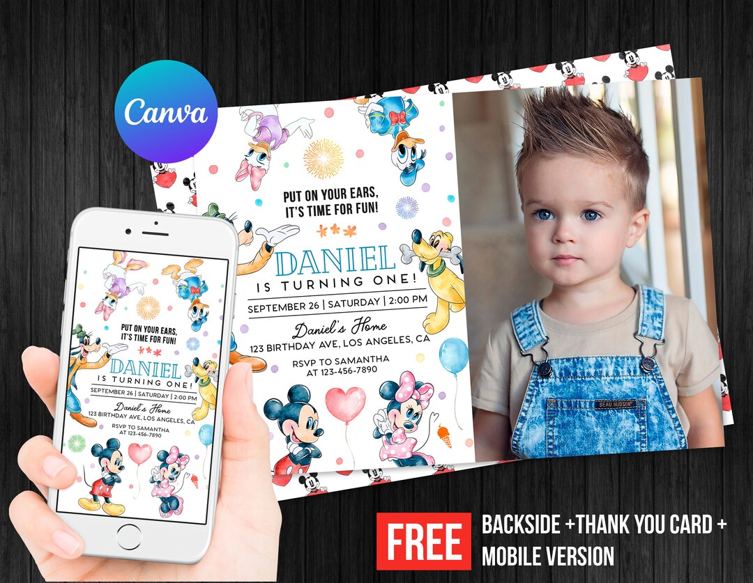 Mickey Mouse Clubhouse First Birthday Invitation Photo Picture Boy ...