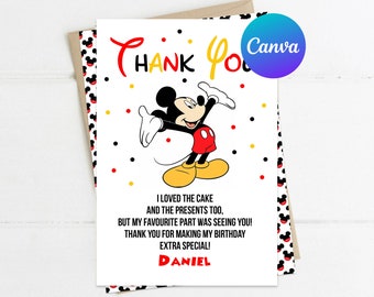 Mickey Mouse Thank You Card First Birthday Party Boy Mickey 1st Birthday Party Decoration Digital Printable Editable Template