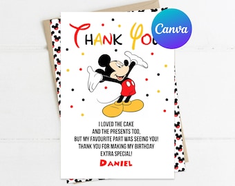 Mickey Mouse Thank You Card First Birthday Party Boy Mickey 1st Birthday Party Decoration Digital Printable Editable Template