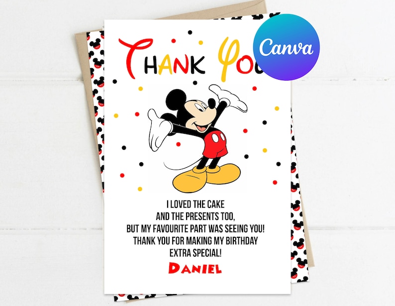 Mickey Mouse Thank You Card First Birthday Party Boy Mickey 1st ...