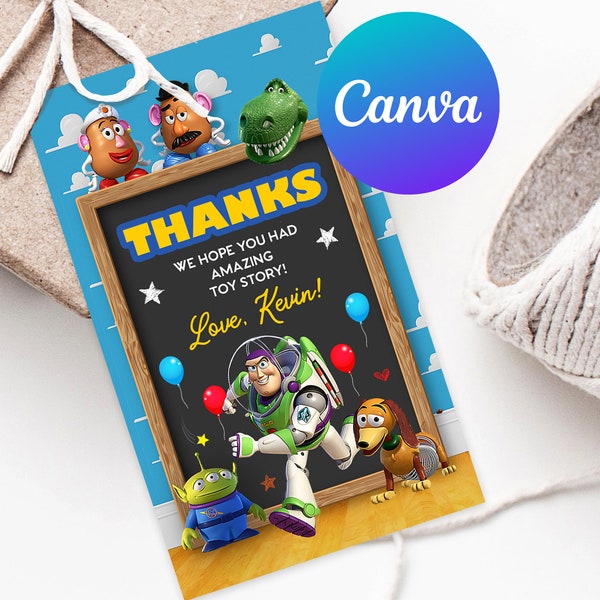 Two Infinity and Beyond Toy Story Birthday Thank You Tags Printable Woody Buzz Toy Kids Party Favor Tag Baby Shower Decor Editable Template