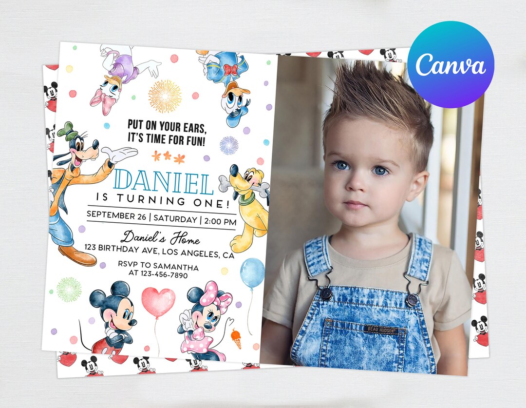Mickey Mouse Clubhouse First Birthday Invitation Boy 1st Birthday Party ...
