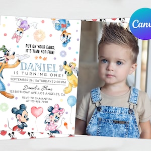 Mickey Mouse Clubhouse First Birthday Invitation Boy 1st Birthday Party Editable Template Digital or Printed Invites