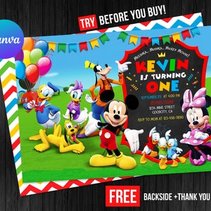 Mickey Mouse Clubhouse Birthday Invitation Boy Digital or Printed Thank You Card Editable Template Instant Download Canva Invitation
