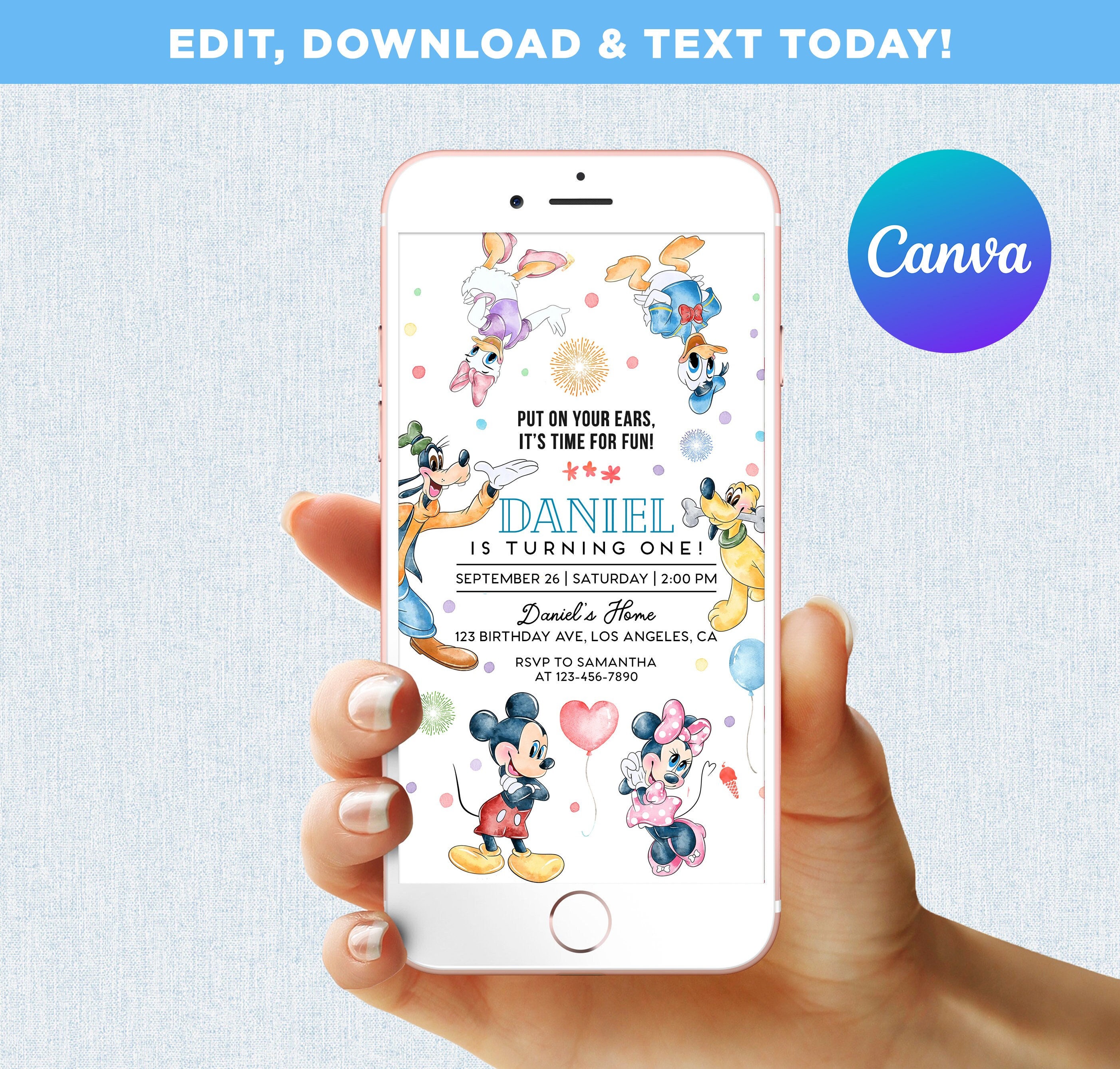 Mickey Mouse Clubhouse Birthday Invitation Boy Mobile Phone Text Party ...