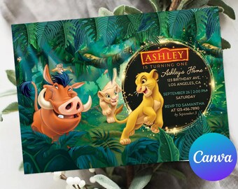 Lion King First Birthday Invitation Boy Hakuna Matata Simba Pumbaa Timone Jungle Editable Template Instant Download Digital Printed Invite