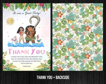 Moana Thank You Card Princess Birthday Girl Printable Editable Template Corjl Digital or Printed Gift Tag