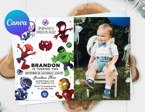 Spidey and His Amazing Friends Birthday Invitation Photo Picture Boy Superhero Party Printable Editable Template Digital or Printed Invite