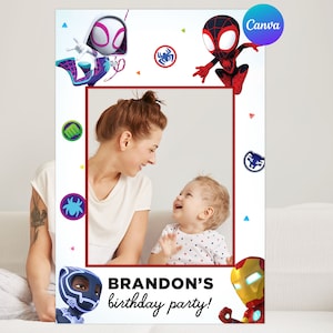 Spidey und seine erstaunliche Freunde Geburtstag Photo Booth Decor Boy Superhero Party Fotorahmen Dekoration Digital bearbeitbare Vorlage Druckbar