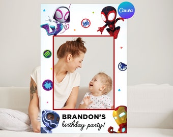 Spidey and His Amazing Friends Birthday Photo Booth Decor Boy Superhero Party Photo Frame Decoration Digital Editable Template Printable