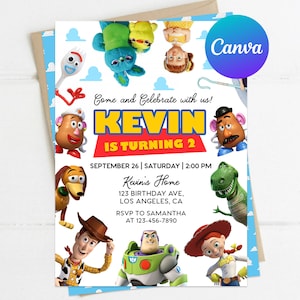 Two Infinity and Beyond Birthday Invitation Toy Story Woody Buzz Toy Kids Party Decor Printable Editable Template Digital or Printed Invite
