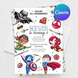 Superhero Boy Birthday Invitation Editable Template Instant Download Calling All Superboys Theme Party Digital or Printed Invites