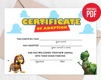 Adopt an Animal Adoption Certificate Two Infinity and Beyond Toy Story Birthday Invitation Woody Buzz Digital Printable Template
