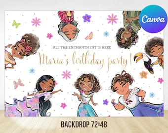 Encanto Birthday Backdrop Girl Party Decoration Printable Editable Template Digital Printable