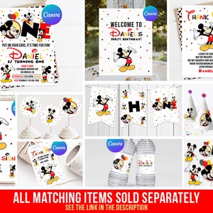Mickey Mouse Thank You Card First Birthday Party Boy Mickey 1st ...