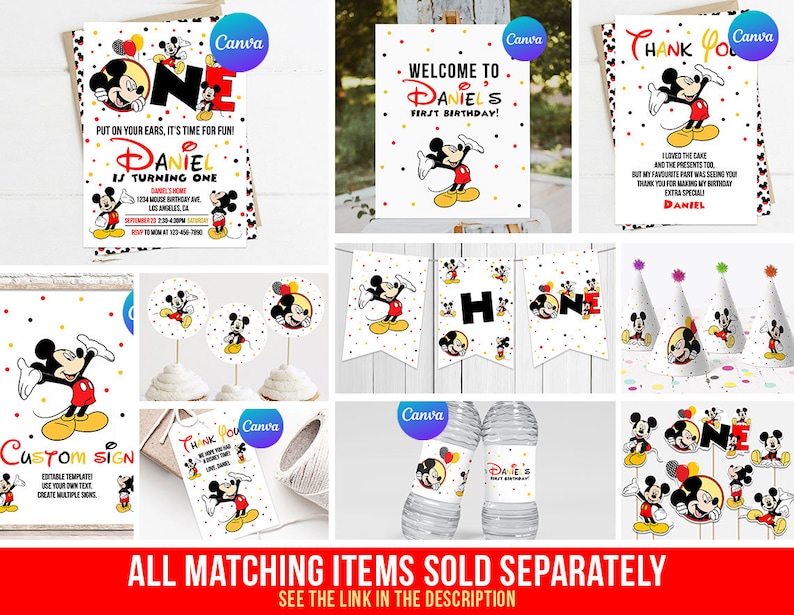 Mickey Mouse Thank You Card First Birthday Party Boy Mickey 1st ...