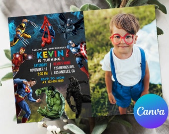 Avengers Birthday Invitation Photo Picture Boy Calling All Superhero Birthday Party Invite Editable Template Digital or Printed