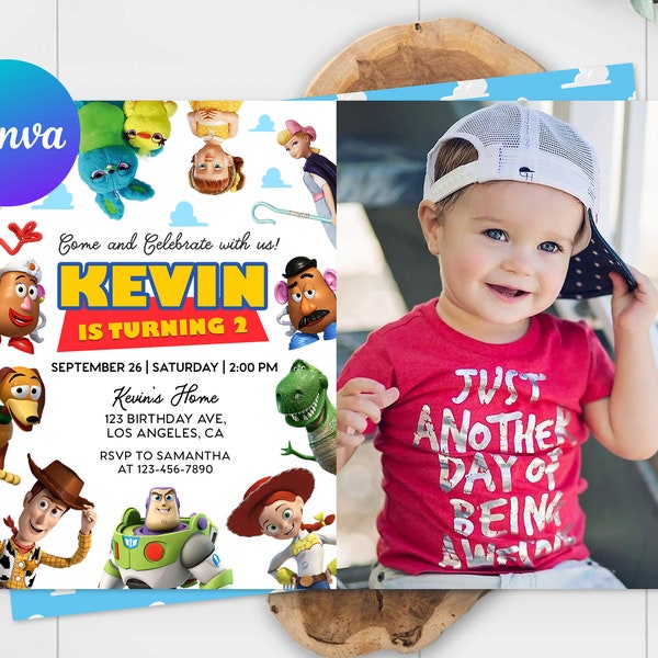 Two Infinity and Beyond Birthday Invitation Photo Picture Toy Story Woody Buzz Decor Printable Editable Template Digital or Printed Invite