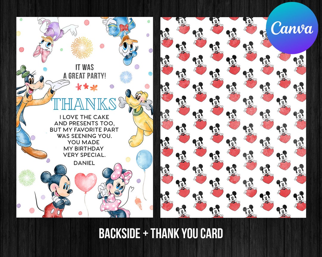 Mickey Mouse Clubhouse Birthday Boy Thank You Card Digital Instant ...