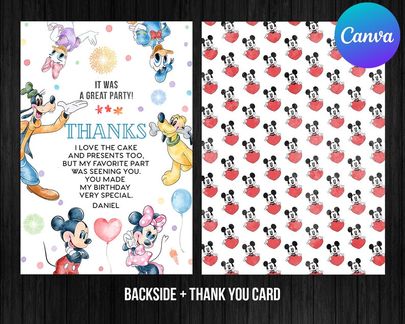 Mickey Mouse Clubhouse Birthday Boy Thank You Card Digital Instant ...