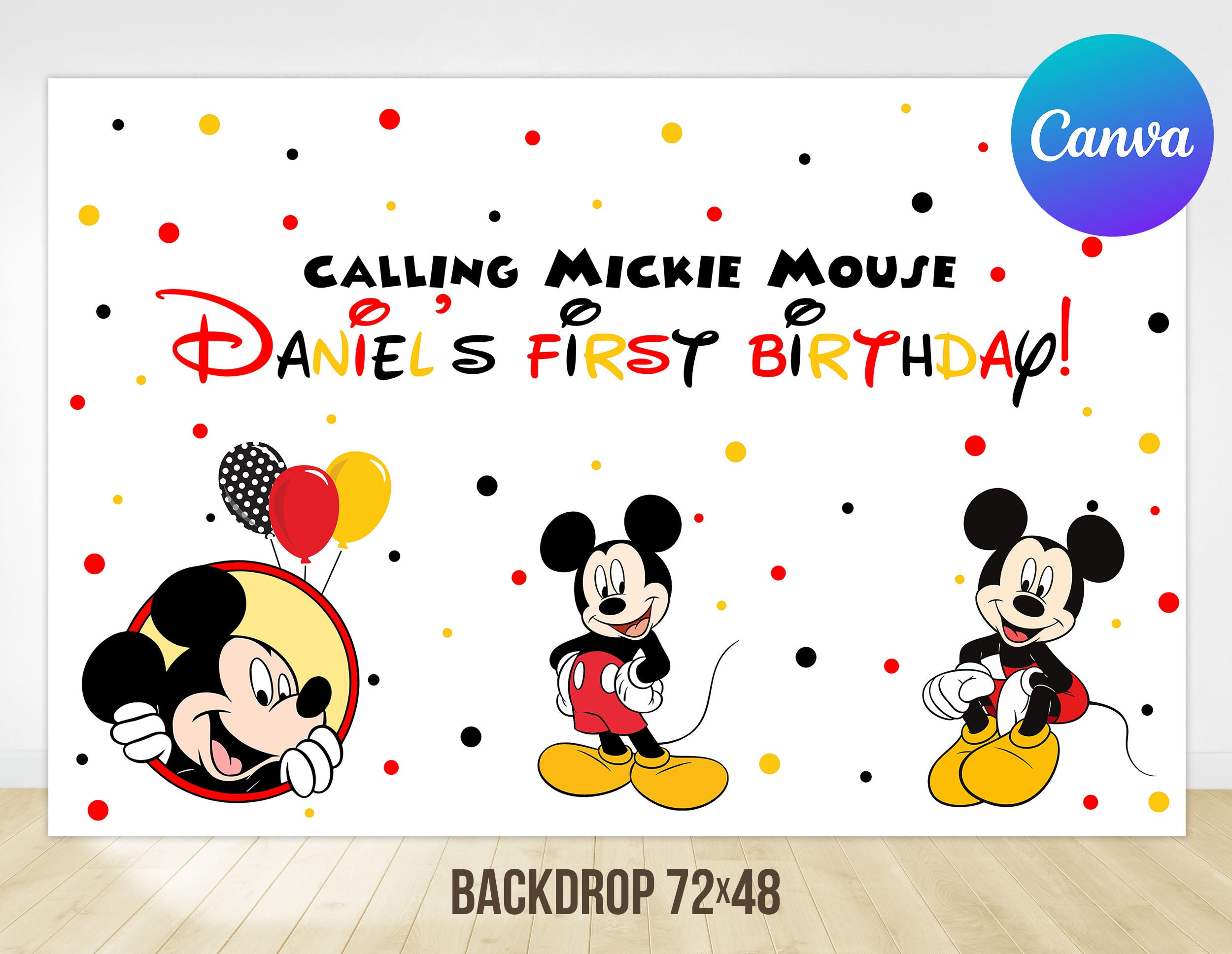 Mickey Mouse First Birthday Backdrop Boy Mickey 1st Birthday Decoration ...