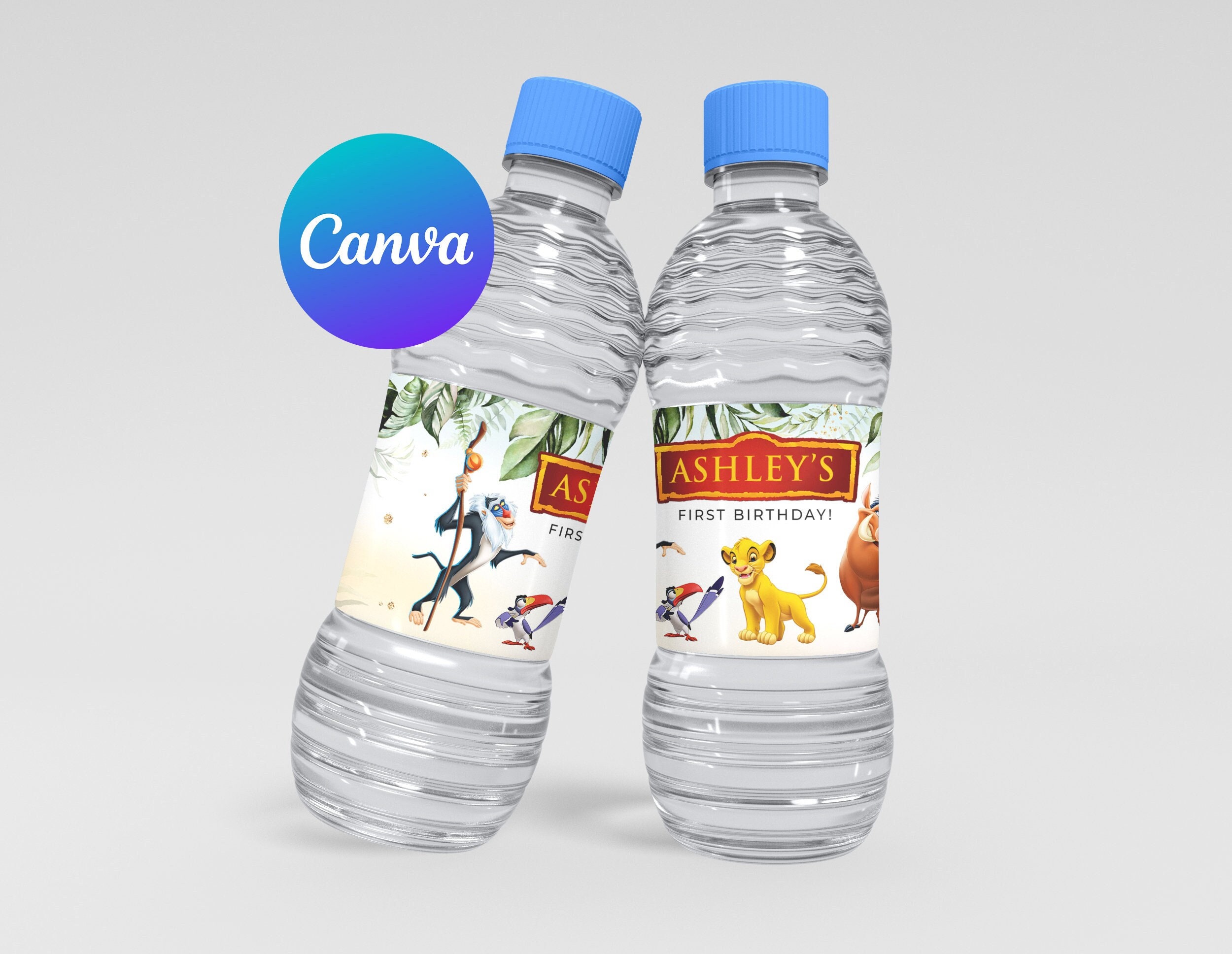 Lion King First Birthday Bottle Labels Custom Template Editable Boy ...