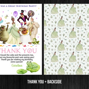 Tiana Princess and the Frog Birthday Thank You Card Girl Printable Editable Template Canva Digital or Printed Gift Tag
