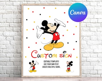Letrero personalizado de primer cumpleaños de Mickey Mouse, decoración de primer cumpleaños de Mickey, letrero para jardín al aire libre, plantilla digital editable imprimible